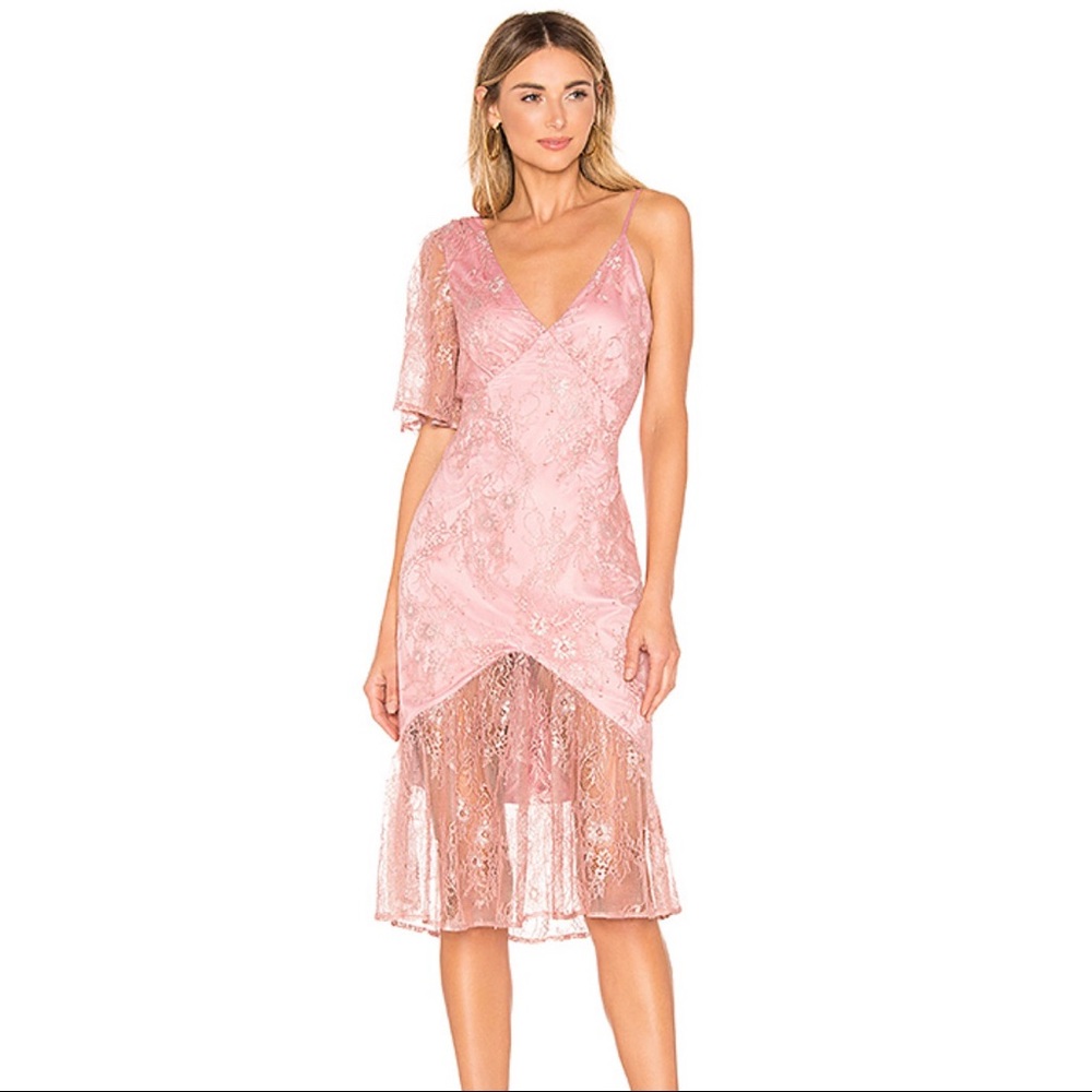 Lovers + Friends Elora Midi Dress Metallic Rose